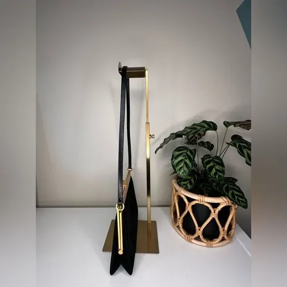 Vintage Charles Jourdan Black Suede Frame Bag Gold Hardware Clutch Leather Strap - Picture 3 of 10